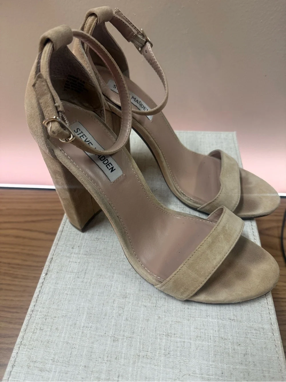 Steve Madden Beige Suede Block Heel Sandals